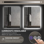 Specchio da Bagno Anticondensa con Luminosità e Colore Regolabili, in Vetro e Lega di Alluminio, 80x60x4 cm - immagine 4