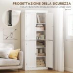 Mobile Cucina Alto con 6 Ripiani Regolabili e 2 Ante in Legno, 76x40,5x184 cm, Bianco - immagine 6