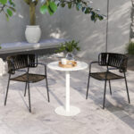 Tavolo da Cucina Rotondo per 2 Persone dal Design Moderno in Acciaio, Ø60x72 cm, Bianco - immagine 8