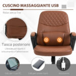 Poltrona da Ufficio Massaggiante a 2 Punti con pessa imbottitura e Porta USB, sedia Ergonomica in Similpelle Marrone | Aosom Italy - immagine 5