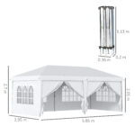 Gazebo 6x3 m Pieghevole da Giardino a 6 Pareti in Acciaio e tessuto Oxford con Funi e Picchetti, Bianco - immagine 3