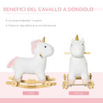 Cavallo a Dondolo per Bambini a Unicorno con Base Curva e Ruote, Cavallo a Dondolo 2 in 1 con Suoni Integrati e Rivestimento Peluche, per Bambini 3-6 Anni, 63x38x63cm, Bianco - immagine 5
