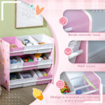 Mobiletto Portagiochi con 9 Cestini Rimovibili in Legno e Tessuto, 63x30x60 cm, Rosa e Bianco - immagine 5