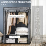Armadio Guardaroba Portatile in Tessuto non Tessuto con 4 Ripiani Aperti e 2 Appendini, 118x49x170 cm, Grigio - immagine 4