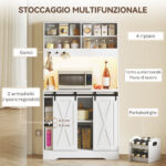 Credenza Cucina con Prese Elettriche, Luce LED, Portabottiglie e Ante Scorrevoli, 1x38x180 cm, Bianco - immagine 4