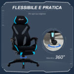 Sedia da Gaming con Supporto Lombare, Sedia Ufficio Ergonomica con Altezza Regolabile in Tessuto Nero e Blu, 65x65x119-129cm - immagine 7