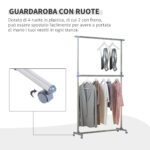 Stender Appendiabiti con Altezza ed Estensione Regolabili, 4 Ruote Girevoli, Acciaio Inox e ABS, 165x48x180cm - immagine 7