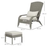 Sedia da Giardino con Poggiapiedi e Cuscini Imbottiti, in Rattan e Acciaio, 64x82x89 cm, Grigio e Crema - immagine 3