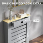 Copritermosifone in MDF a Doghe, Copricalorifero a Griglia con Cassetto, 78x19x95,5 cm, Grigio - immagine 6