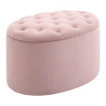 Pouf Contenitore Ovale Imbottito e Trapuntato in Velluto, 71x52x42cm, Rosa