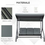 Dondolo da Giardino 3 Posti Convertibile in Lettino con Tettuccio Regolabile, Grigio Scuro - immagine 7