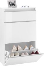 Scarpiera MAGIC 60cm 2 ante e 1 antina a ribalta Bianco laccato lucido