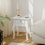 Tavolino da Salotto con Cassetto in Stile Francese con Gambe Curve, 45x35x55 cm, Bianco - immagine 2