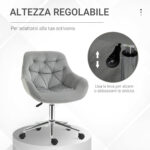 Sedia da Ufficio Ergonomica Girevole con Altezza Regolabile e Ruote, Rivestimento in Velluto, 59x58x80-90cm, Grigio - immagine 4