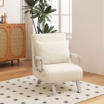 Poltrona Letto 2 in 1 con Schienale Inclinabile in 5 Posizioni, 65×69×82cm, Beige - immagine 2