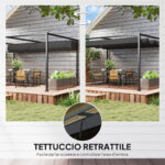 Pergola Gazebo da Esterno 3x2,1 m con Tettuccio Retrattile in Metallo e Poliestere, Nero - immagine 4