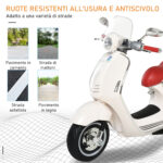 Moto Elettrica per Bambini con Licenza Ufficiale Vespa, 2 Rotelle, Luci e Suoni, 108x49x75 cm, Bianca - immagine 6