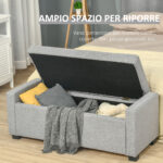 Panca Fondoletto con Vano Contenitore in Tessuto, 120x50x44cm - Grigio - immagine 4