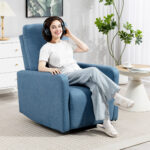Poltrona Relax Reclinabile Manualmente a 135°, Girevole a 360° con Funzione Dondolo, Blu - immagine 2