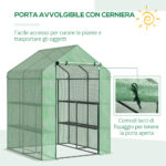 Serra da Giardino con Scaffali, Copertura in PE e Porta Avvolgibile, 143x138x190 cm, Verde - immagine 5