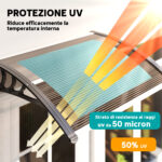 Pensilina da Esterni Impermeabile e Anti-UV, in PC, PP e Alluminio, 75x1x23 cm, Marrone e Nero - immagine 4