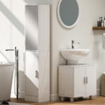 Mobile Sotto Lavabo Bagno a 2 Ante con Ripiano Centrale, in MDF, 60x35x60 cm, Bianco - immagine 8