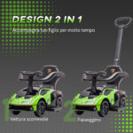 Lamborghini Macchinina per Bambini 2 in 1 con Maniglione e Barriera di Sicurezza, Volante e Clacson, Auto per Bambini in PP e Metallo, 86,5x40x89,5 cm, Verde e Nero - immagine 4