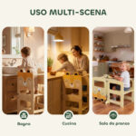 Torre Montessoriana per Bambini 2-5 Anni con Lavagna e Tavolino, in Legno, 57x39x93 cm, color Legno - immagine 6