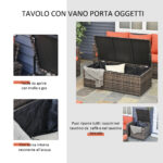 Set da Giardino 6 Pezzi in Rattan con Divani, Poltrone e Tavoli Contenitore, Marrone - immagine 6