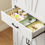 Dispensa Cucina in stile Country con 2 Armadietti, 6 Ripiani e Cassetto, in Legno, 76x39,5x183,5 cm, Bianco - immagine 9