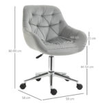 Sedia da Ufficio Ergonomica Girevole con Altezza Regolabile e Ruote, Rivestimento in Velluto, 59x58x80-90cm, Grigio - immagine 3