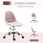 Sedia da Ufficio Girevole , Design Ergonomico e Regolabile Senza Braccioli, Rosa, 59x59x81-91cm - immagine 6