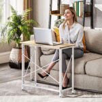 Scrivania Pieghevole Salvaspazio con 4 Ruote e Freno, 80x40x75 cm, Legno - immagine 8