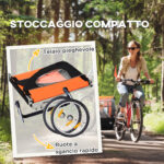 Rimorchio Bici Bambini con 2 Posti, 2 Cinture di Sicurezza, Telaio in Acciaio e Copertura in Tessuto Oxford Arancione - immagine 6