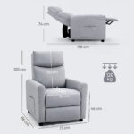 Poltrona Reclinabile 135° max in Tessuto Effetto Lino, Schiuma, Acciaio e Legno, 73x86x1 cm, Grigio Chiaro - immagine 3