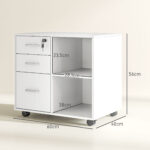 Cassettiera Portadocumenti da Ufficio con 3 Cassetti, Ruote, Serratura e Chiavi, 60x40x56 cm, Bianco - immagine 3