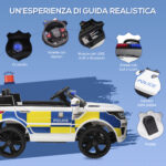 Macchina Elettrica per Bambini della Polizia, 12V Auto Elettrica per Bambini con Telecomando, Sirena Luci Attacco USB per Musica, 110x68x52cm, Bianco - immagine 4