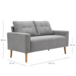 Divano 2 Posti Moderno in Stile Nordico con Schienale Trapuntato, in Poliestere e Legno, 145x76x88 cm, Grigio chiaro - immagine 3