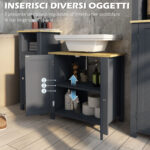 Mobile Sottolavabo in Truciolato e MDF a 2 Ante con Ripiano Interno Regolabile, 60x30x60 cm, Grigio - immagine 6