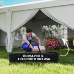 Gazebo 6x3 m Pieghevole da Giardino a 6 Pareti in Acciaio e tessuto Oxford con Funi e Picchetti, Bianco - immagine 7