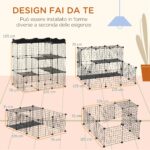 Recinto per Animali Domestici Modulabile e Multilivello con Rampa e 2 Porte in Acciaio e PP, 105x70x116 cm, Nero - immagine 4