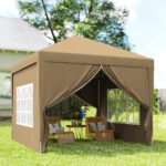 Gazebo da Esterno 3x3 m Pieghevole con 4 Pannelli Laterali, in Acciaio e Tessuto Oxford Cachi - immagine 9