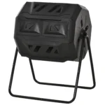 Compostiera da Giardino Girevole a 2 Sezioni con 8 Prese d'Aria, Compostiera Domestica in Acciaio e PP, 160 L, per Compostaggio Rifiuti Organici, 71x65x96 cm, Nero - immagine 4