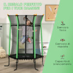 Trampolino Elastico per Bambini 3-10 Anni con Ingresso a Cerniera e Pali Imbottiti, Ø163,5x190 cm, Verde - immagine 7