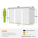 Ripostiglio da Giardino in Acciaio con 2 Prese d'Aria e 2 Porte Scorrevoli, 280x130x172 cm, Marrone Legno - immagine 3