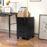 Cassettiera Portadocumenti da Ufficio Schedario con 3 Cassetti e Serratura, in Legno, Nero, 39,2 x 40 x 65,4cm - immagine 2