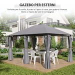 Gazebo 3x4 m con 6 Pareti Rimovibili, 8 Fori di Drenaggio e 12 Picchetti, in Acciaio e Poliestere, Grigio e Nero - immagine 6