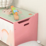 Baule Portagiochi per Bambini con Coperchio e Cerniera di Sicurezza in MDF, 60x37x39cm, Rosa - immagine 7