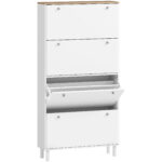 Scarpiera Slim con 4 Cassetti Ribaltabili e Ripiani Regolabili per 24-32 Scarpe, 80x23,5x157 cm, Bianco