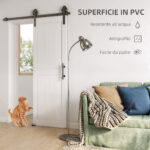 Porta Scorrevole in Stile Country con Binario e Maniglia in Legno e Acciaio, 71,5x213,4 cm, Bianco e Nero - immagine 4